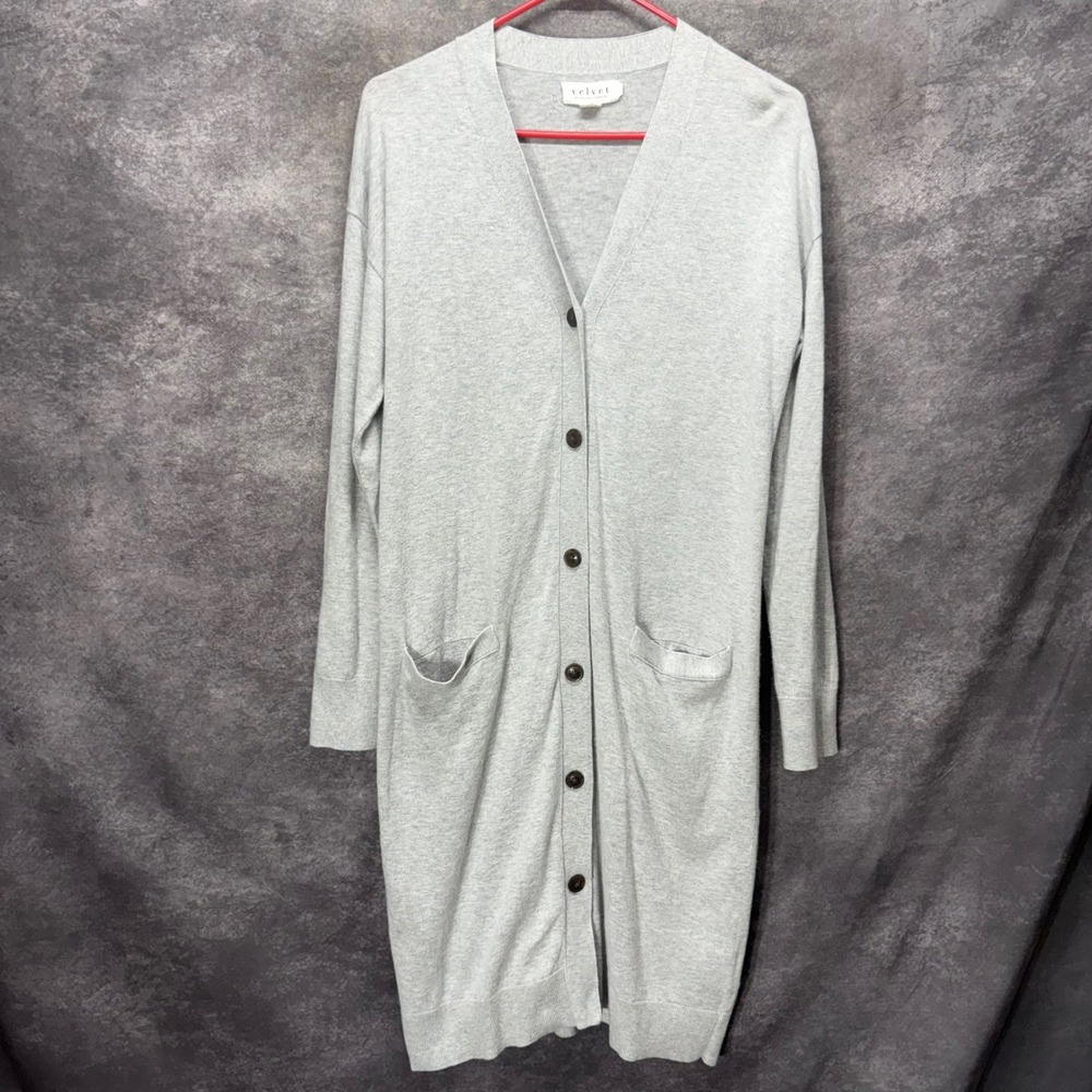 Velvet Graham & Spencer Gray Cotton Cashmere Blend Longline Duster Cardigan Sz M